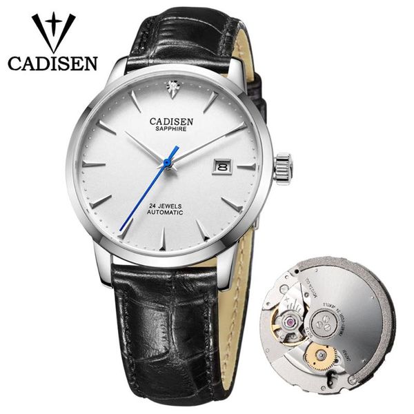 

cadisen men automatic mechanical wristwatch miyota 9015 ultra thin watch diamonds mens band waterproof clock relogio masculino, Slivery;brown
