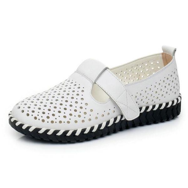 

2020 new summer round head hollow cool shallow flat shoes women casual shoes soft comfort genuine leather large size 43, Black