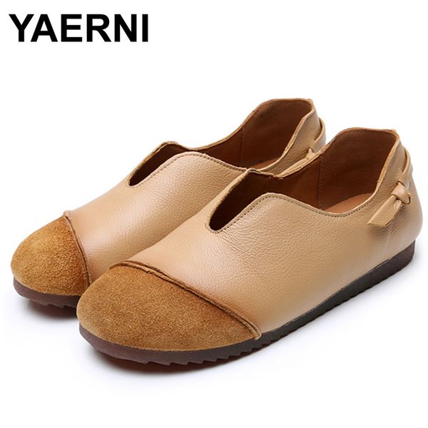

yaerni 2020 retro genuine leather casual slip on shoes women oxfords shoes spring summer female flats shoe ladies loafers, Black