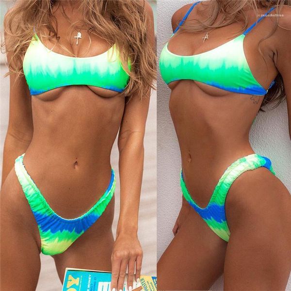

fashion beach suits womens 2pcs bikinis 2020 summer designer printed gradient color slim swimwear females, White;black