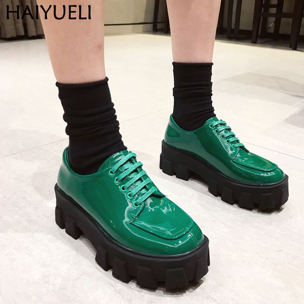 

green harajuku shoes classic lace up high platform creepers punk black thick heels white ankle boots casual red high heel shoes