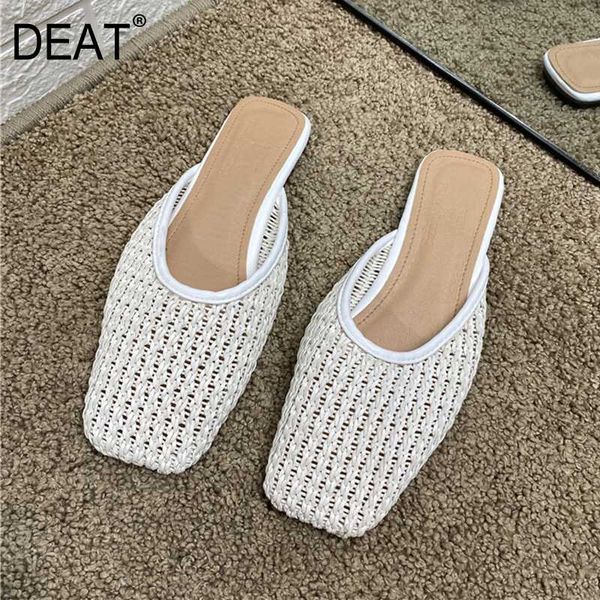 

deat] 2020 new spring summer square toe shallow hollow out breathable braid outdoor flat slippers women shoes fashion 10i688, Black