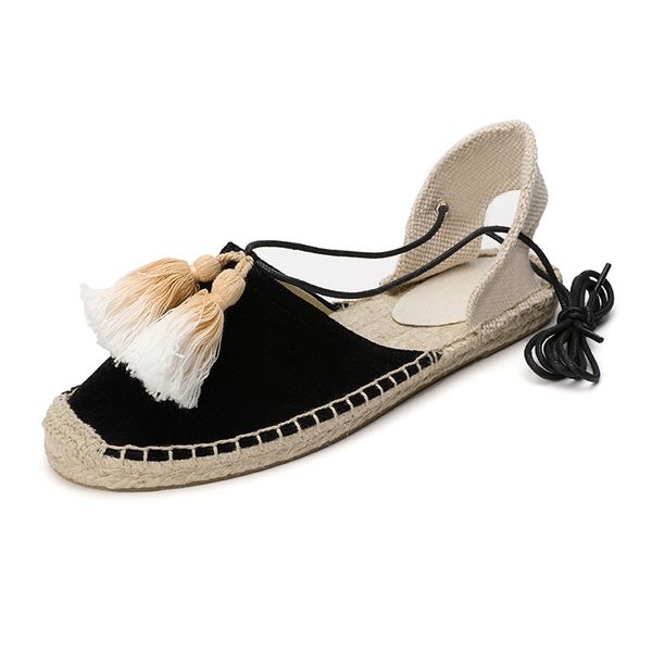 

trendy casual espadrille sandals women casual fashion tassel baotou fisherman shoes spring and summer new women's shoes, Black