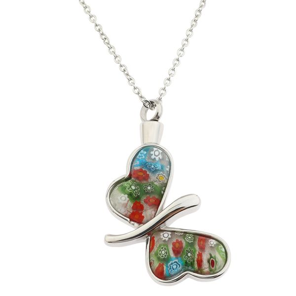 

fashion stainless steel color butterfly cremation jewelry for ashes memorial keepsake for beloved's ashes urn necklace pendant, Silver