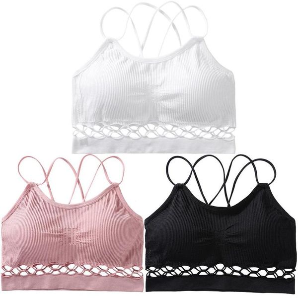

camisoles & tanks wireless bra sports wrapped chest women crop padded underwear, Black;white