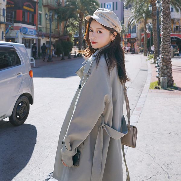 

women's trench coats windbreaker spring and autumn 2021 female temperament middle-length coat korean loose women outwear r373, Tan;black