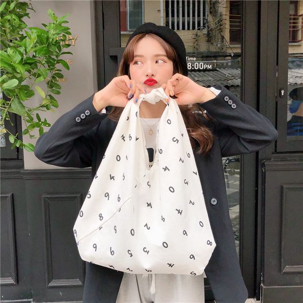 

chic new personality strap design large capacity digital shoulder bag student environmental protection canvas bag handbag
