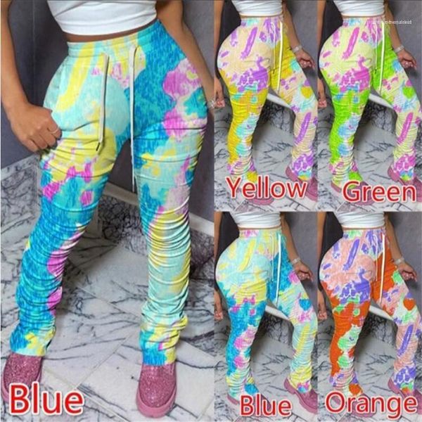 

tie dye drawstring mid waist pencil trousers plus size ladies clothing womens designer stacked leggings pants, Black;white