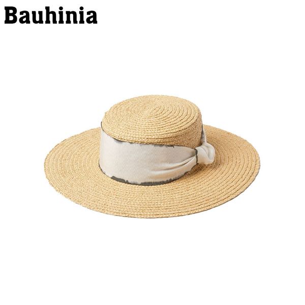

bauhinia 2020 summer raffia straw hat beach hat female casual panama women flat brim bowknot sun, Blue;gray