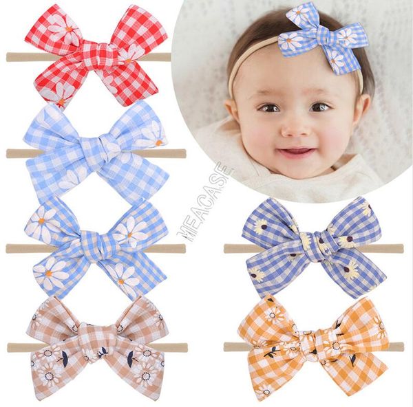 

baby girls designers hairpin plaid daisy sunflower print headbands head band newborn big bows hair band headwrap hair accessories d9309, Slivery;white