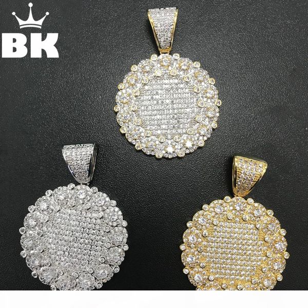 

wholesale micro paved cubic zirconia round medallion pendant necklace hip hop copper jewelry for men women, Silver