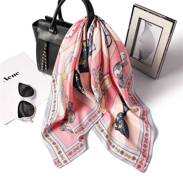 

women silk neck scarf square shawls and wraps print girl hair band accessories foulard small pashmian 2020 spring, Blue;gray