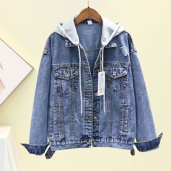 

women's jackets 2021 autumn women jacket hooded jeans casual overcoat blue fashion denim female outwear feminine p570, Black;brown