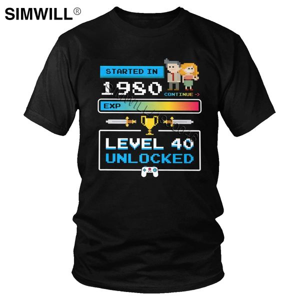 

1980 40th birthday gamer t shirts men's casual short sleeves cotton tees o-neck cute level 40 unlocked video game t-shirt merch