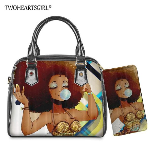 

twoheartsgirl african black girls дизайн 2pcs / набор женщин кожа на ремне сумки кошелек топ-ручка сумки для девушек сумки