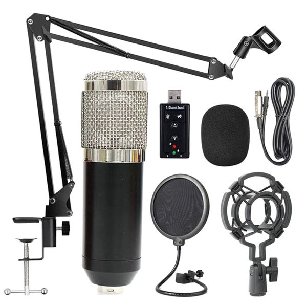 

microphones bm800 professional suspension microphone kit live stream broadcasting recording condenser set(black+silver)