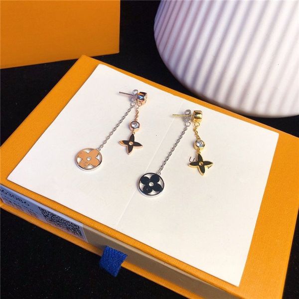 

two-color four-leaf clover tassel designer earrings designer jewelry designer jewelry women earrings des boucles, Golden