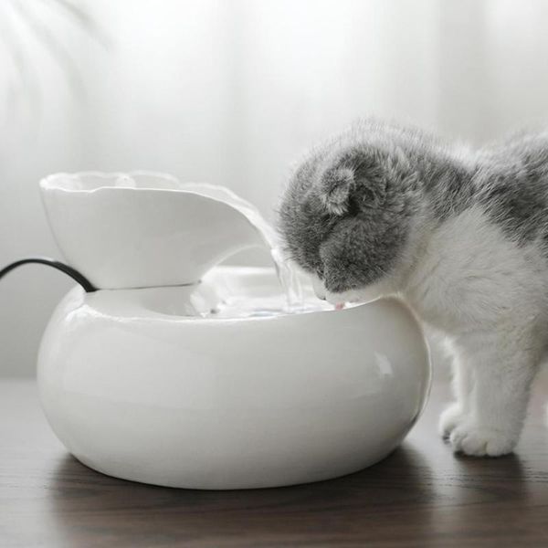 

cat bowls & feeders eu/us smart ceramics drinking feeder automatic circulating water pet dispenser 3d fountain basin 20e