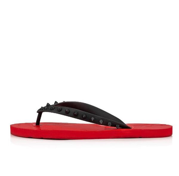

designer slipper beach slides studs red bottom loubi flip flat men's slide non-slip summer outdoor boy slippers flip flops 39-46, Black
