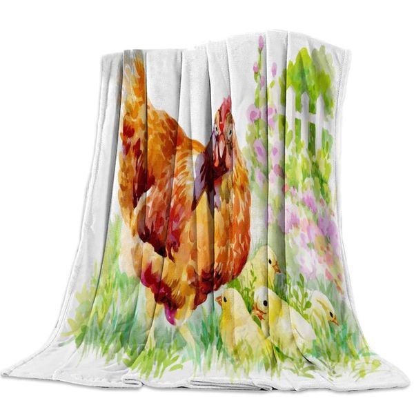 

custom blanket home textile hen chicks forage grass flowers flannel weighted blanket warm soft throw sofa bed travel blankets