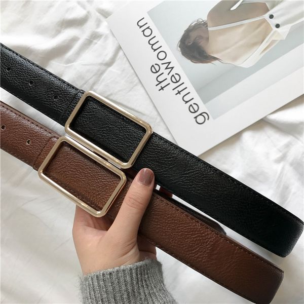 

ta-weo) retro korea style women leather belts, simple stylish ladies girls smooth buckle belts, Black;brown