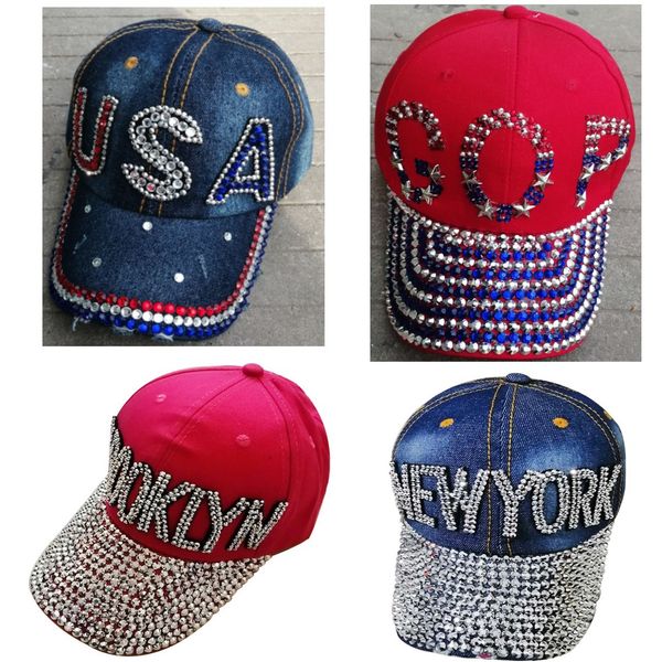

5 types trump ponytail ball cap usa hat election campaign hat cowboy diamond cap adjustable snapback women denim diamond hat eea1991, Blue;gray