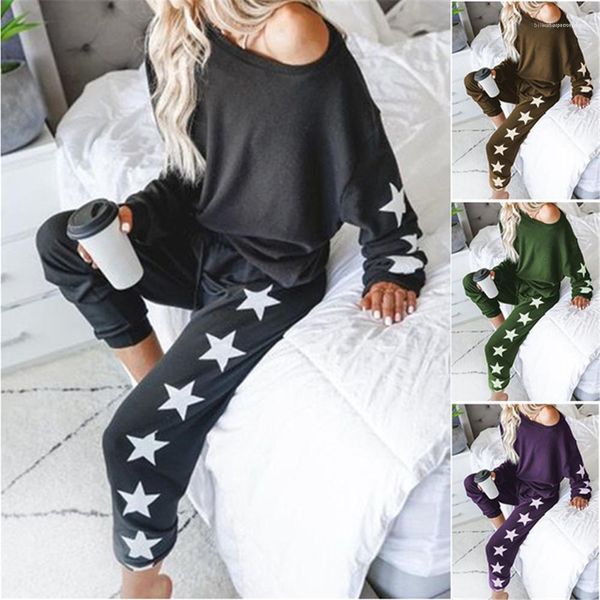 

two pieces suits stars womens tracksuits casual long sleeve loose 2pcs sets spring autumn solid color ladies, Gray