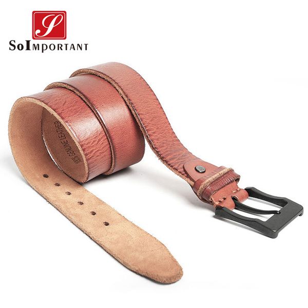 

vintage handmade cow genuine leather men strap belts male jeans for man cowboy buckle belt diy adjustable length, Black;brown