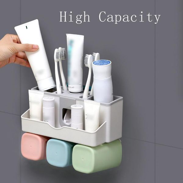 

wall mounted bathroom accessories set toothbrush holder automatic toothpaste dispenser squeezer toothbrush storage rack tools bathroom fkvow
