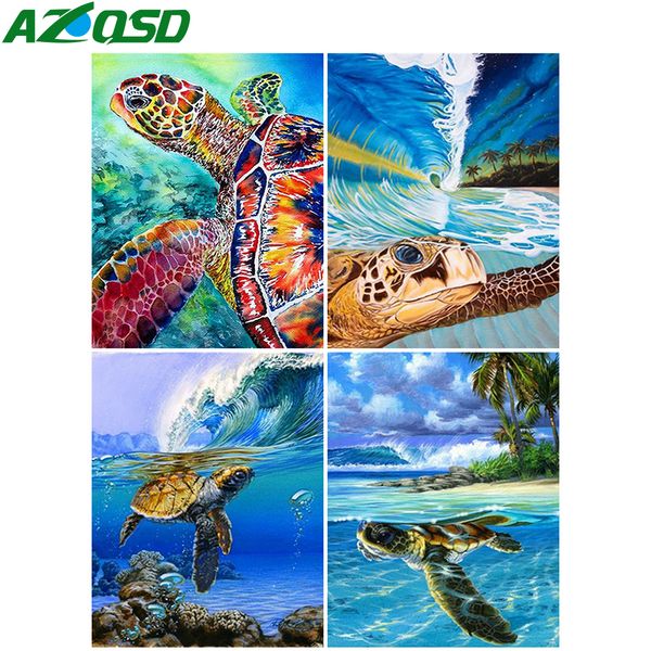 

azqsd diy unframe картина количество kits морских черепах фотографии by numbers animal drawing на холсте расписанных подарки