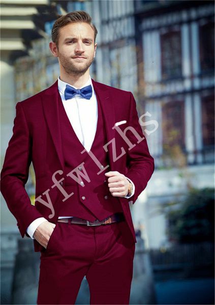 

handsome one button groomsmen peak lapel groom tuxedos men suits wedding/prom/dinner man blazer(jacket+pants+tie+vest) w521, Black;gray