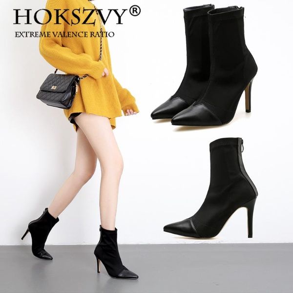 

autumn winter 2020 new sharp elastic zipper thin legs high heels boots high heel boots women shoes zl-a909-8, Black