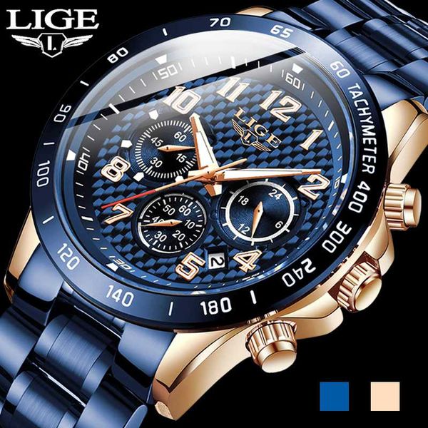 

2020 new arrival men watches lige sport watch men chronograph quartz wristwatch date male relogio masculino+box, Slivery;brown