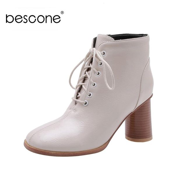 

bescone lace-up женщина среднего теленок сапоги зима теплой handmade микрофибры круглых пятки новые комфортные твердые дамы сапоги bm252, Black