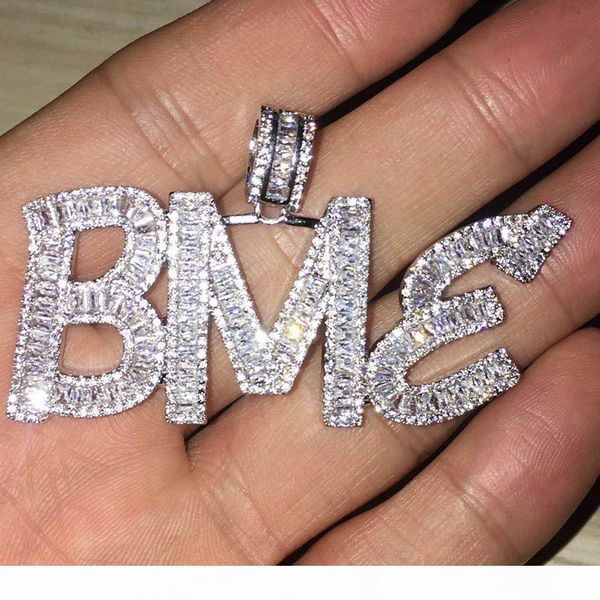 

custom name baguette letters hip hop pendant with rope chain gold silver bling zirconia men hip hop pendant jewelry