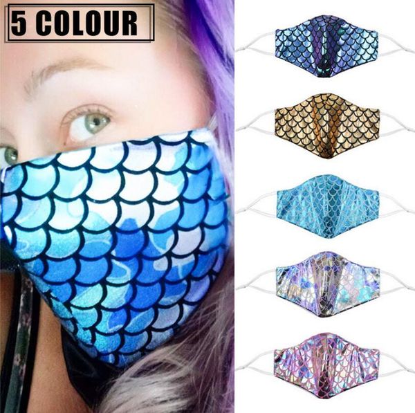 

fashion colorful blingbling face mask with filter pocket sequins rainbow anti dust face covers laser washable party masks