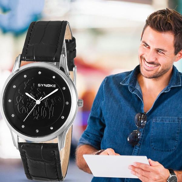 

wristwatches synoke casual men quartz watches brand design leather strap masculino relogio male wrist, Slivery;brown