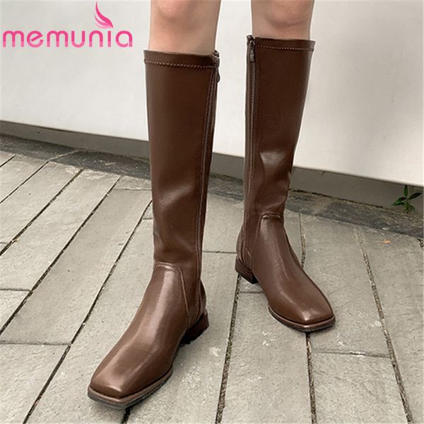 

boots memunia 2021 arrive knee high women vintage square toe zip knight heel fashion casual shoes woman, Black