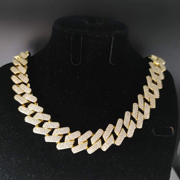 

18mm Width Hip Hop Jewelry CZ Diamond Gold Plated Miami Cuban Link Necklace Hot Sale Brass Cuban Choker Necklace