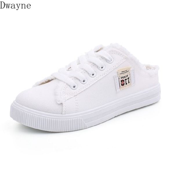 

sandals and slippers women wear 2020 new canvas shoes women half drag no heel lazy one pedal flat casual white shoes, Black