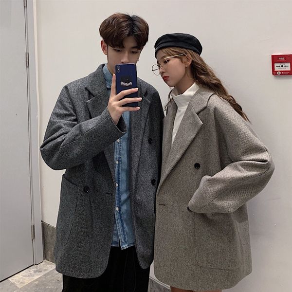 

2020 winter new korean version of the long paragraph suit models tide men's solid color large lapel casual woolen coat, Black
