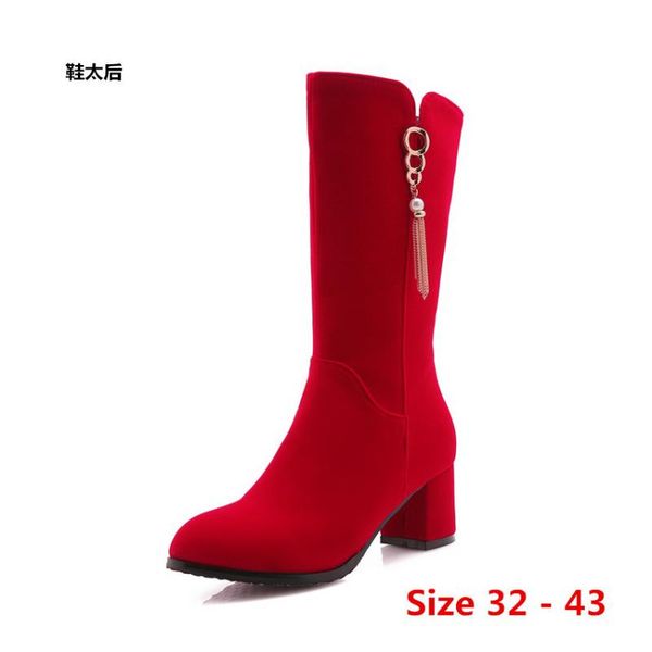 

high heel women mid calf boots high heels autumn winter woman shoes women long boots small big size 32- 43, Black
