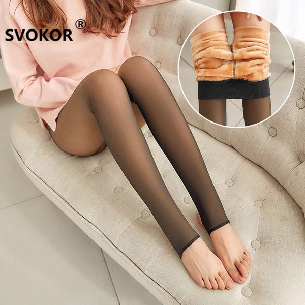 

svokor winter thick legins women through the meat pants women's leggings warm mesh leggins for womens, Black