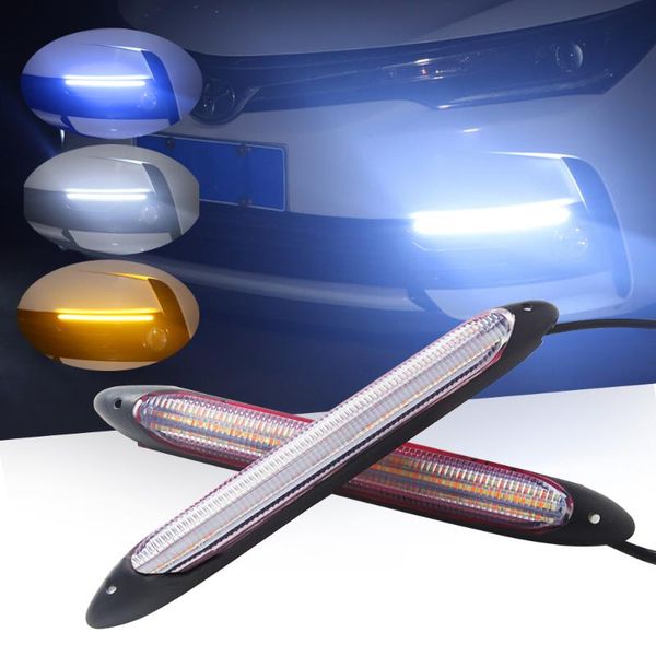 

2pcs car led daytime running lights turn signal lamp dc 12v white sequential flow yellow diy external ddrl water drl