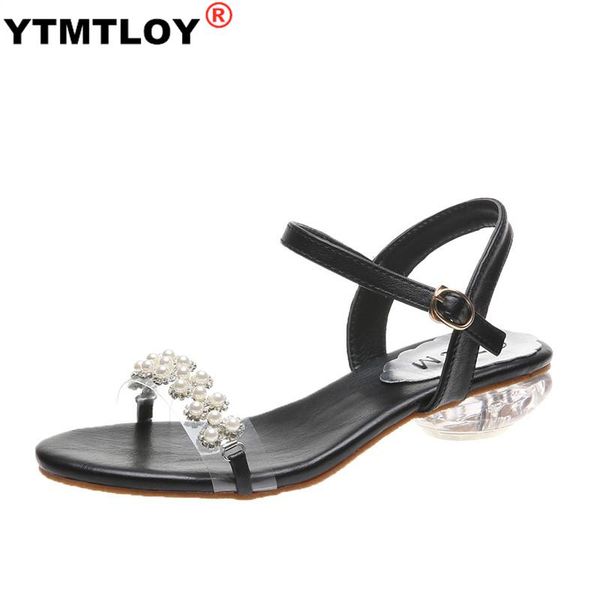 

sandals women pearls transparent woman buckle straps soft pu leather ladies outdoor office shoes female sweety 2020, Black