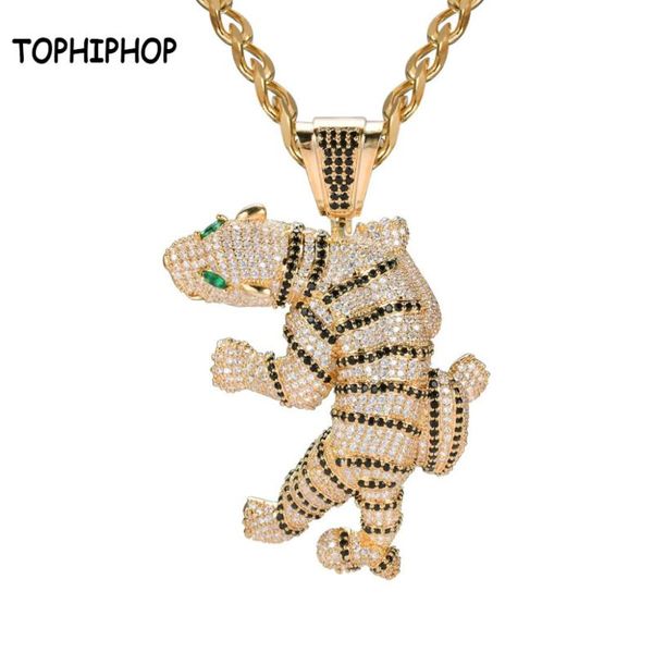 

iphop full zircon tiger charm pendant necklace micro pave cz stone animal gold pendant statement necklace hip hop jewelry, Silver