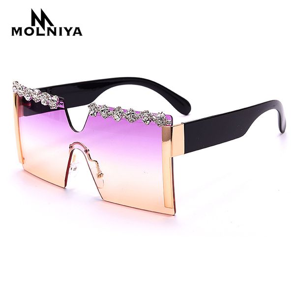 

sunglasses luxury square diamond women men 2021 flat crystal punk sun glasses mirror rhinestones red purple eyewear uv400, White;black