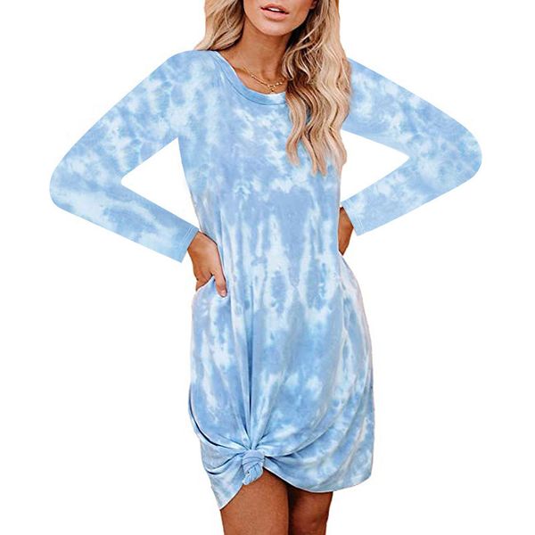 

2020 autumn new women's europe and america style dresses casual women tie-dye printed loose a-line dress 5 colors size s-2xl, Black;gray