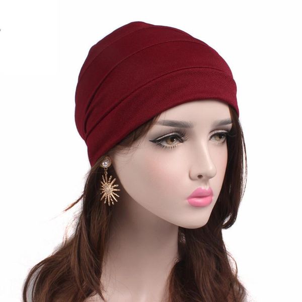 

women hedging caps pleated pullover cap chemotherapy red solid color casual female girls patient european american dome hat, Blue;gray