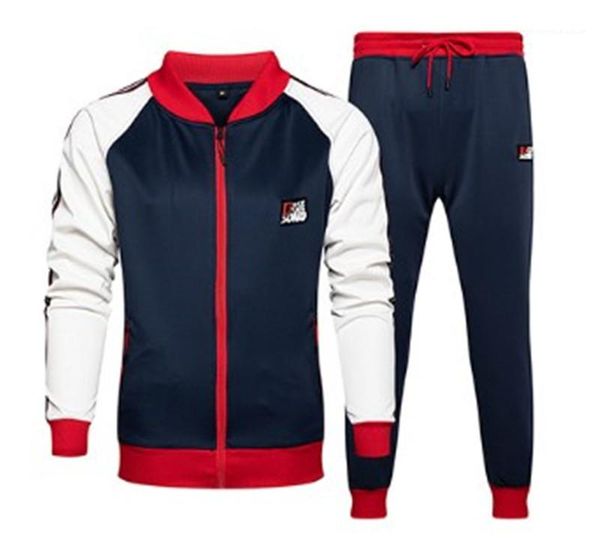 

casual zipper stand collar tracksuits sportswear with pocket fashion full length apparel autumn winter mens striped patchwork tracksuits, Gray